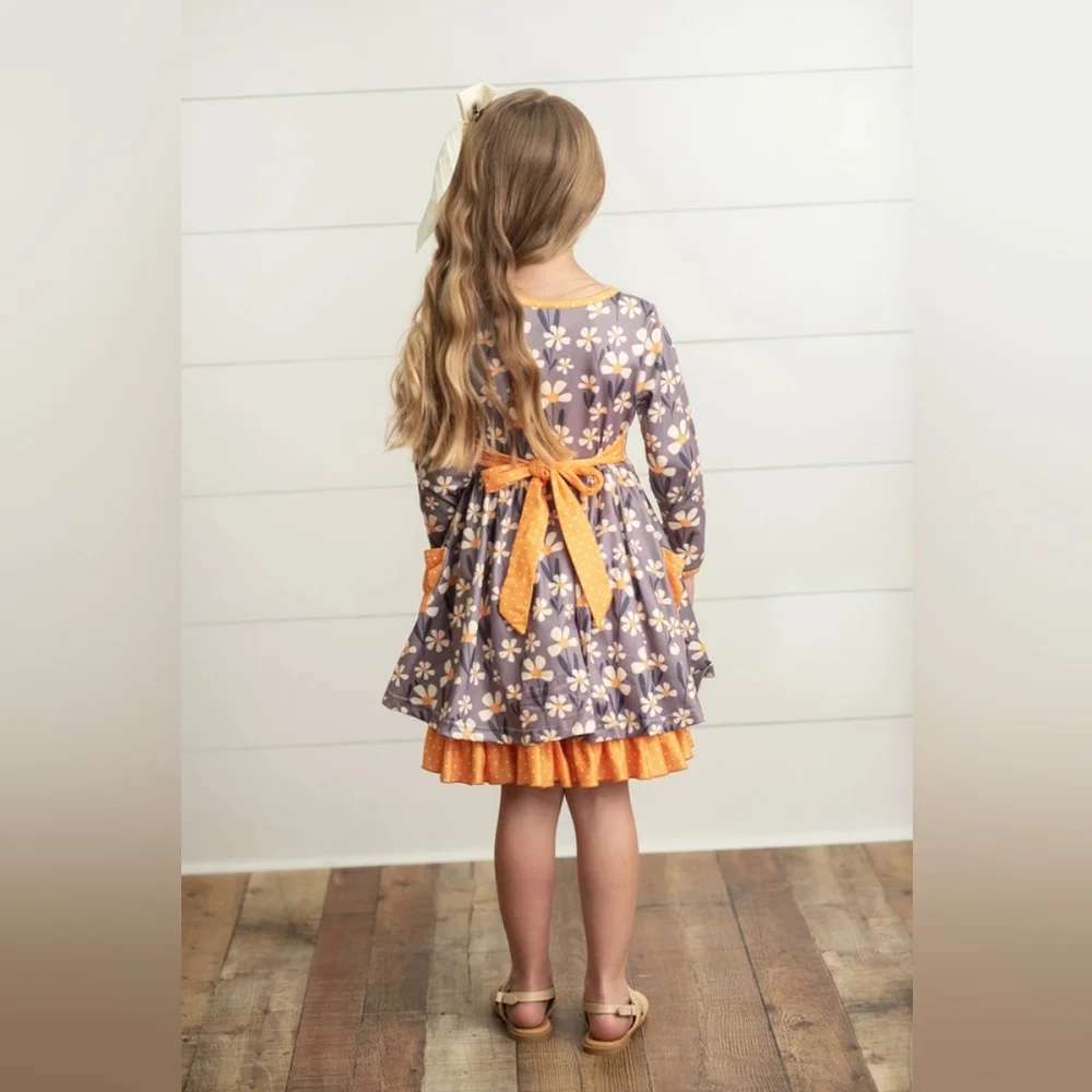Floral Kids Dress with Orange Accents - Picture 2 of 2